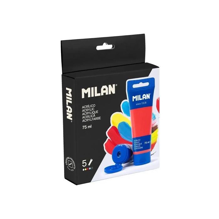 Milan Pack con 5 Tubos de Pintura Acrilica 75ml - Pigmentos de Alta Calidad - Mezclable - Colores Surtidos