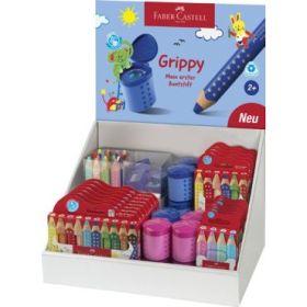 Faber-Castell Grippy Expositor Surtido de la Coleccion Grippy - Incluye Lapices de Colores en Diferentes Packs y Sacapuntas Simp