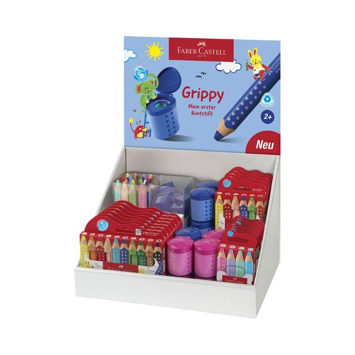 Faber-Castell Grippy Expositor Surtido de la Coleccion Grippy - Incluye Lapices de Colores en Diferentes Packs y Sacapuntas Simp