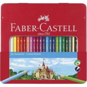 Faber-Castell Classic Colour Caja Metalica con 24 Lapices de Colores Hexagonales - Resistencia a la Rotura - Colores Surtidos