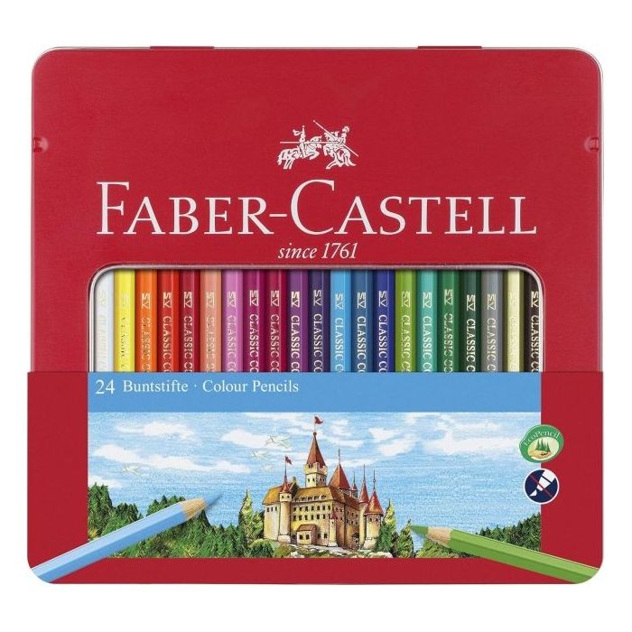 Faber-Castell Classic Colour Caja Metalica con 24 Lapices de Colores Hexagonales - Resistencia a la Rotura - Colores Surtidos