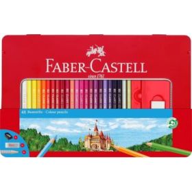 Faber-Castell Classic Colour Caja Metalica con 48 Lapices de Colores Hexagonales + 2 Lapices de Grafito, Goma de Borrar y Sacapu
