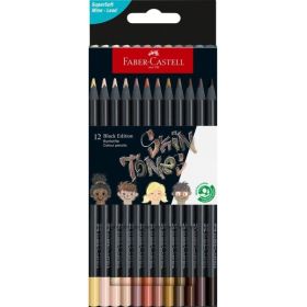 Faber-Castell Black Edition Skin Tones Pack de 12 Lapices de Colores Tonos de Piel - Mina Supersuave - Madera Negra - Ideales pa