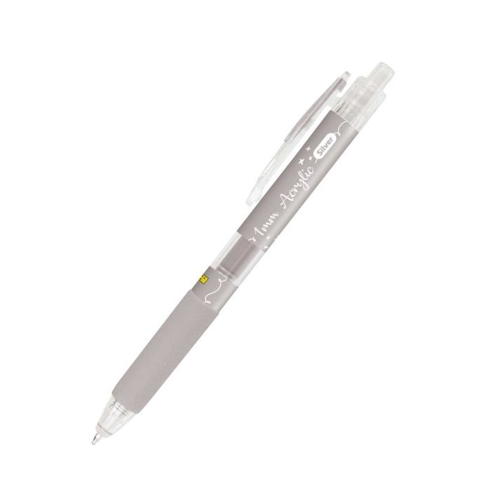 Online Boligrafo Retractil - Tinta Acrilica - Punta Fina de 1mm - Color Plata
