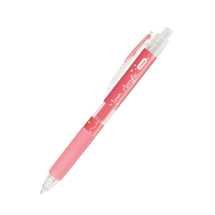 Online Boligrafo Retractil - Tinta Acrilica - Punta Fina de 1mm - Color Coral