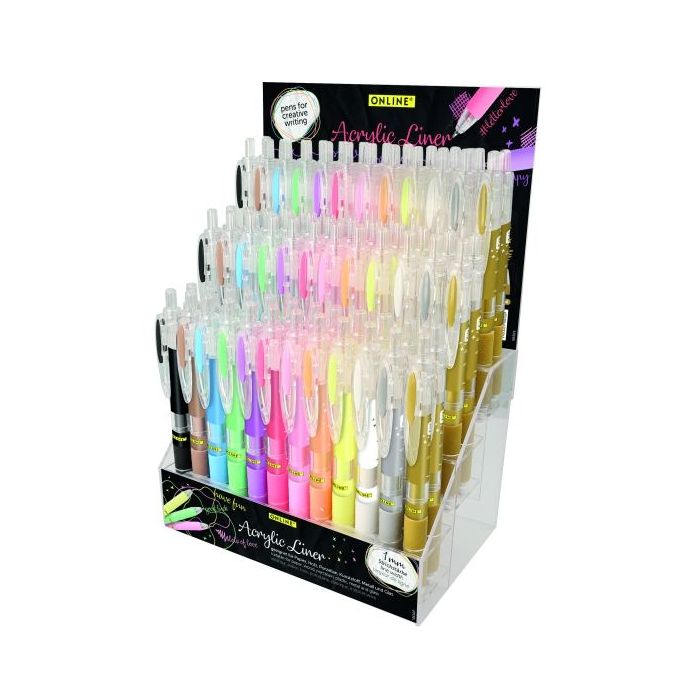 Online Expositor con 72 Boligrafos Retractiles - Tinta Acrilica - Punta Fina de 1mm - Colores Surtidos