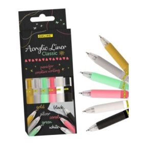 Online Classic Pack de 6 Boligrafos Retractiles - Tinta Acrilica - Punta Fina de 1mm - Colores Surtidos
