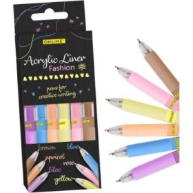 Online Fashion Pack de 6 Boligrafos Retractiles - Tinta Acrilica - Punta Fina de 1mm - Colores Surtidos