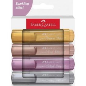 Faber-Castell Textliner 46 Pack de 4 Marcadores Metalizados - Punta Biselada - Trazo entre 1mm y 5mm - Tinta con Base de Agua -