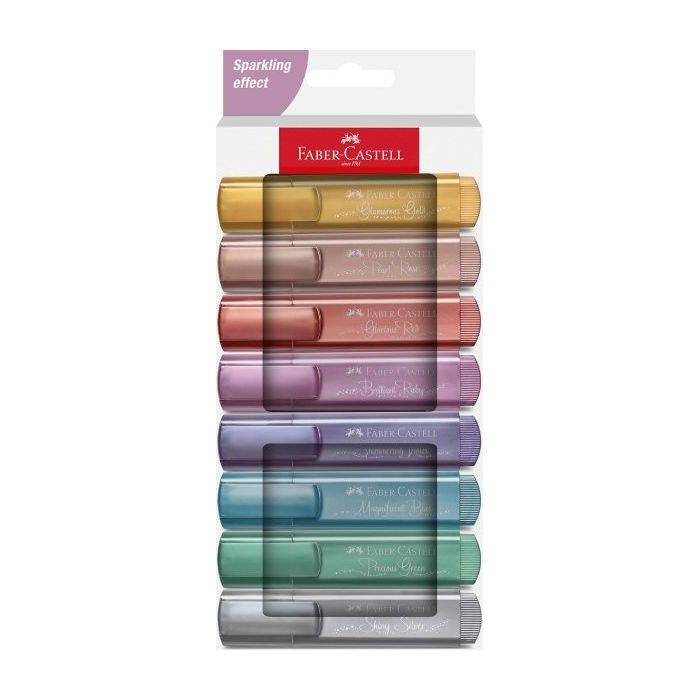 Faber-Castell Textliner 46 Pack de 8 Marcadores Metalizados - Punta Biselada - Trazo entre 1mm y 5mm - Tinta con Base de Agua -