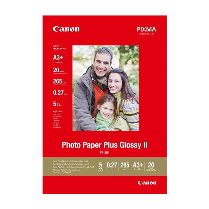 Canon PP-201 Papel Fotografico Plus Glossy II A3+ 32.9x42.3cm Brillo 265gr 20 Hojas