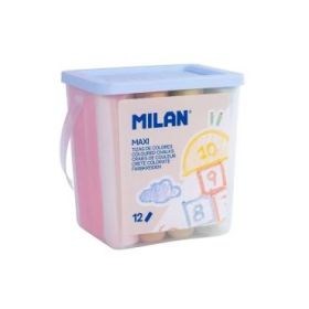 Milan Pack de 12 Tizas Redondas Maxi ø 2,4cm - Antipolvo - No Contienen Caseina - Colores Surtidos