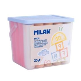 Milan Pack de 20 Tizas Redondas Maxi ø 2,4cm - Antipolvo - No Contienen Caseina - Colores Surtidos
