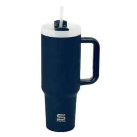 Safta Vaso con Asa Termico - Capacidad 1.2L - Pajita - Base Antideslizante - Acero Inoxidable - Doble Pared - 12h Caliente - 24h
