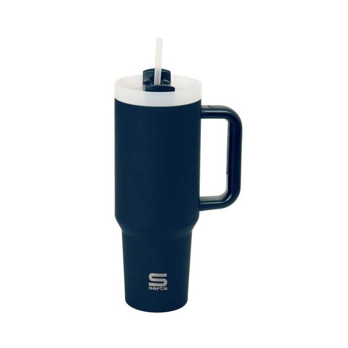 Safta Vaso con Asa Termico - Capacidad 1.2L - Pajita - Base Antideslizante - Acero Inoxidable - Doble Pared - 12h Caliente - 24h