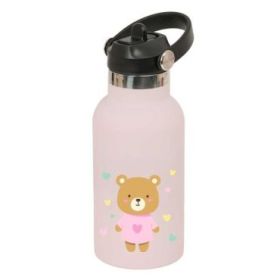 Safta Osito Botella Isotermica Infantil - Capacidad 350ml - Tapon Roscado con Valvula - Base de Silicona - Asa Superior - Acero