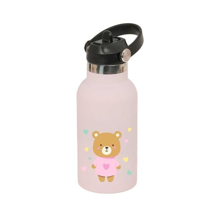 Safta Osito Botella Isotermica Infantil - Capacidad 350ml - Tapon Roscado con Valvula - Base de Silicona - Asa Superior - Acero