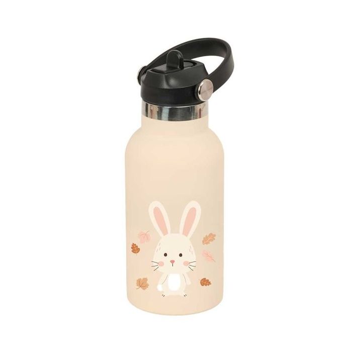 Safta Conejo Botella Isotermica Infantil - Capacidad 350ml - Tapon Roscado con Valvula - Base de Silicona - Asa Superior - Acero