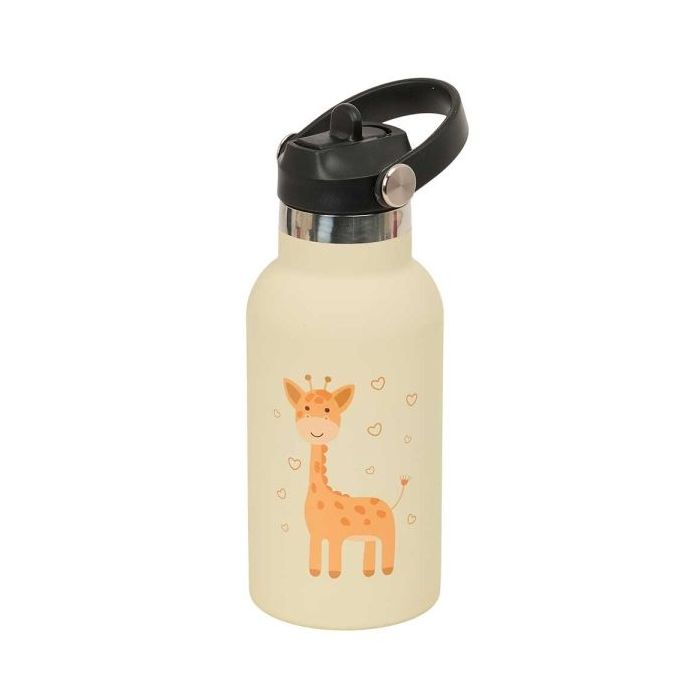 Safta Jirafa Botella Isotermica Infantil - Capacidad 350ml - Tapon Roscado con Valvula - Base de Silicona - Asa Superior - Acero