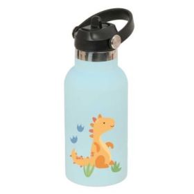 Safta Dino Botella Isotermica Infantil - Capacidad 350ml - Tapon Roscado con Valvula - Base de Silicona - Asa Superior - Acero I
