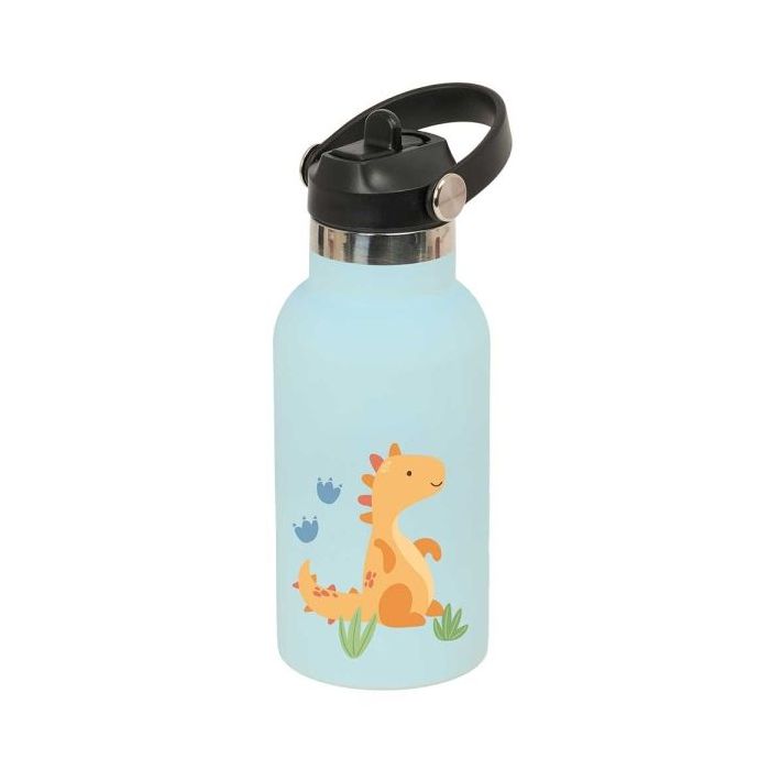 Safta Dino Botella Isotermica Infantil - Capacidad 350ml - Tapon Roscado con Valvula - Base de Silicona - Asa Superior - Acero I