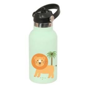 Safta Leon Botella Isotermica Infantil - Capacidad 350ml - Tapon Roscado con Valvula - Base de Silicona - Asa Superior - Acero I