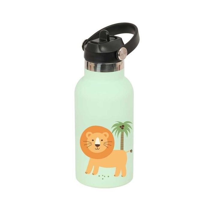 Safta Leon Botella Isotermica Infantil - Capacidad 350ml - Tapon Roscado con Valvula - Base de Silicona - Asa Superior - Acero I