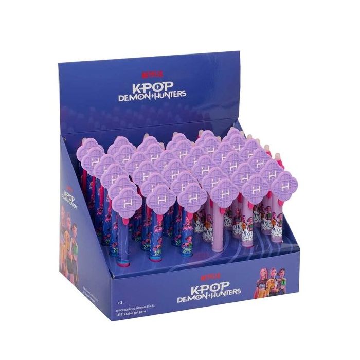 Safta K-Pop Demon Hunters Expositor con 36 Boligrafos Borrables - 2 Estilos - Tinta de Calidad - Ergonomicos - Colores Surtidos