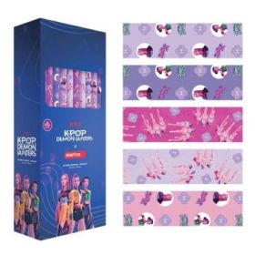 Safta K-Pop Demon Hunters Expositor con 50 Rollos de Papel Regalo - Medidas del Rollo 70x200cm - 5 Patrones Diferentes - 30.5x71