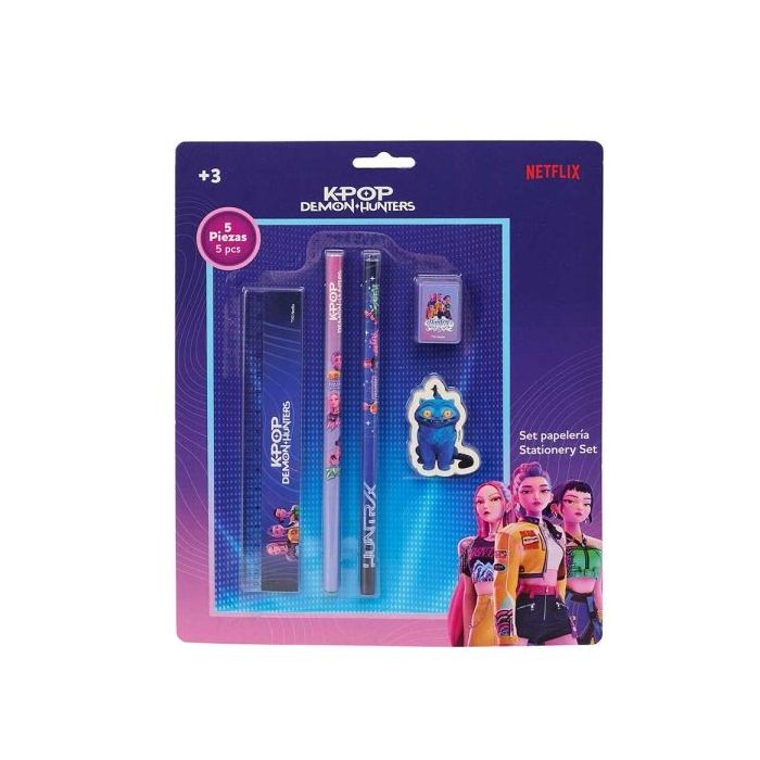 Safta K-Pop Demon Hunters Pack Escolar - 2 Lapices - Regla - Sacapuntas - Goma de Borrar - Multicolor