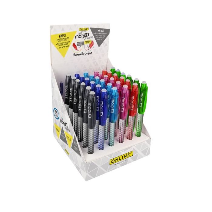 Online MagiXX Classic Expositor con 36 Boligrafos de Tinta Gel Borrables - Trazo de 0.7mm - Cartucho Reemplazable - Uso Ambidies