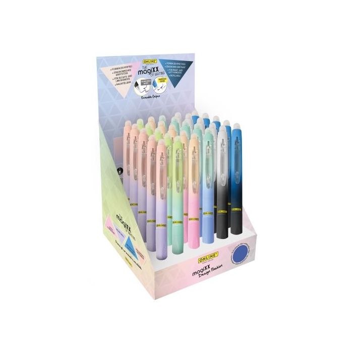 Online MagiXX Design Fashion Expositor con 30 Boligrafos de Tinta Gel Borrable - Retractil - Trazo de 0.7mm - Cartucho Reemplaza