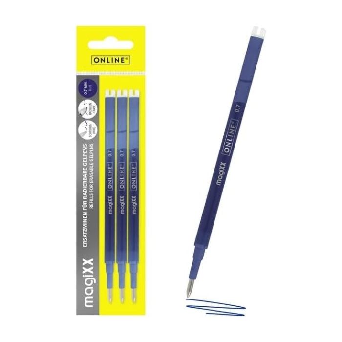 Online MagiXX Pack de 3 Recambios de Tinta Gel Borrable - Trazo de 0.7mm - Color Azul