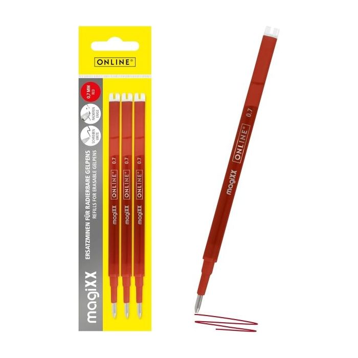 Online MagiXX Pack de 3 Recambios de Tinta Gel Borrable - Trazo de 0.7mm - Color Rojo