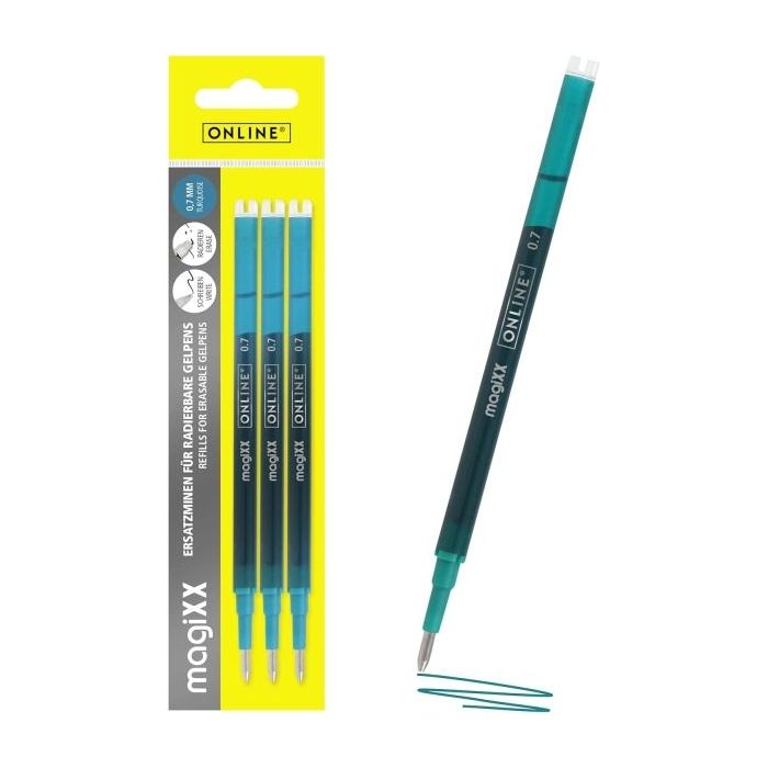 Online MagiXX Pack de 3 Recambios de Tinta Gel Borrable - Trazo de 0.7mm - Color Turquesa