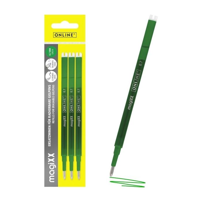 Online MagiXX Pack de 3 Recambios de Tinta Gel Borrable - Trazo de 0.7mm - Color Verde