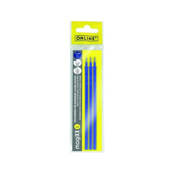 Online MagiXX L Pack de 3 Recambios de Tinta Gel Borrable - Trazo de 0.7mm - Color Azul