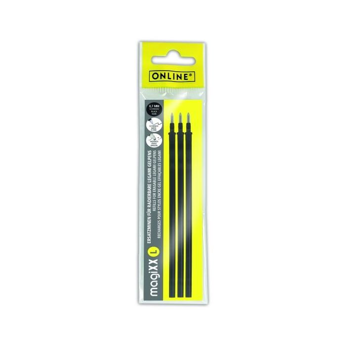 Online MagiXX L Pack de 3 Recambios de Tinta Gel Borrable - Trazo de 0.7mm - Color Negro