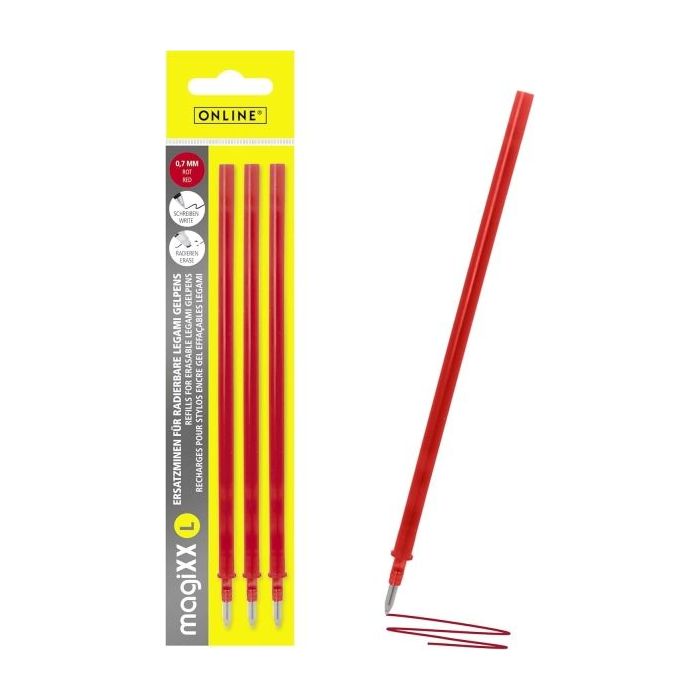 Online MagiXX L Pack de 3 Recambios de Tinta Gel Borrable - Trazo de 0.7mm - Color Rojo