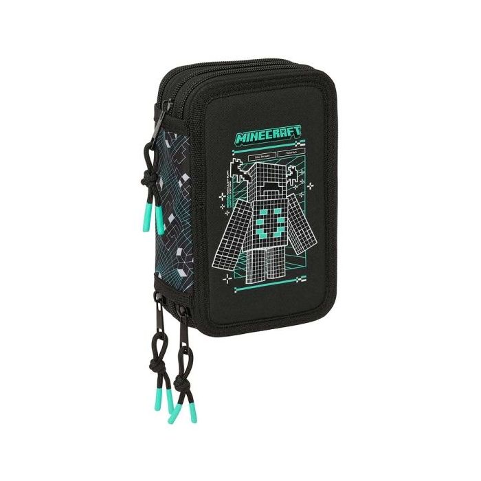 Safta Minecraft Screen Plumier de 3 Pisos - 37 Piezas - Goma - Lapiz - 2 Boligrafos - Sacapuntas - 2 Reglas - 16 Colores - 14 Ro