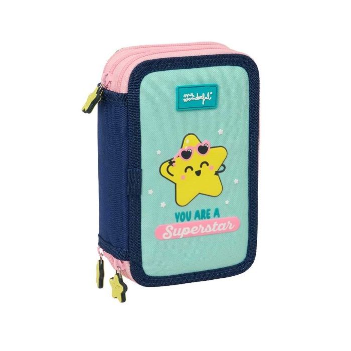Safta Mr. Wonderful Estrella Plumier de 3 Pisos - 37 Piezas - Goma - Lapiz - 2 Boligrafos - Sacapuntas - 2 Reglas - 16 Colores -