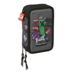 Safta Minecraft Graffiti Plumier de 3 Pisos - 37 Piezas - Goma - Lapiz - 2 Boligrafos - Sacapuntas - 2 Reglas - 16 Colores - 14