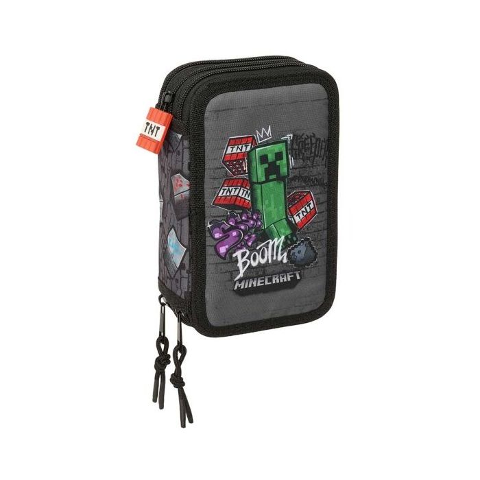 Safta Minecraft Graffiti Plumier de 3 Pisos - 37 Piezas - Goma - Lapiz - 2 Boligrafos - Sacapuntas - 2 Reglas - 16 Colores - 14