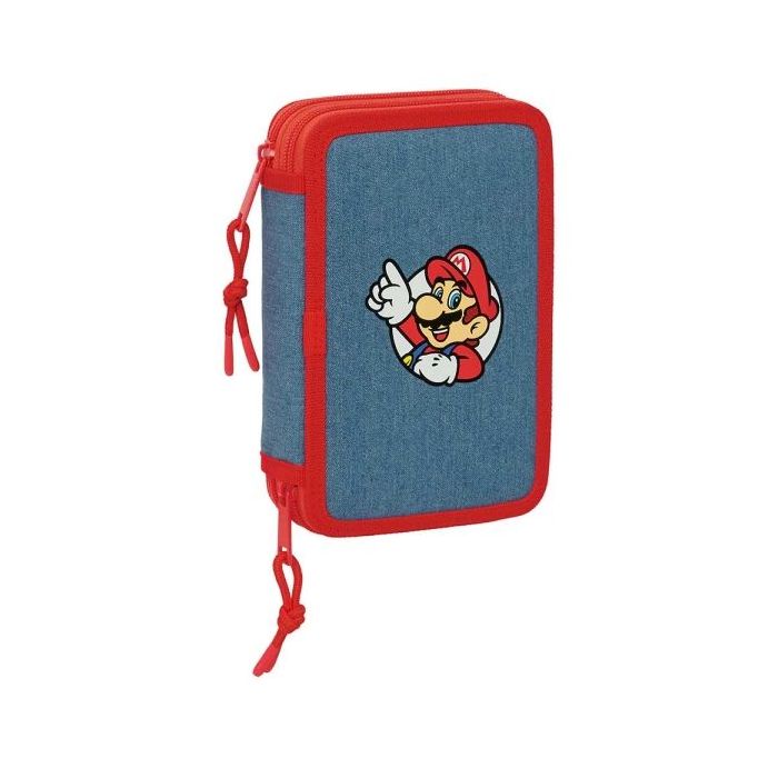 Safta Super Mario Plumier de 2 Pisos - 29 Piezas - Goma - Lapiz - 2 Boligrafos - Sacapuntas - 10 Colores - 14 Rotuladores - 12.5