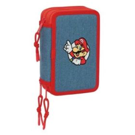 Safta Super Mario Plumier de 3 Pisos - 37 Piezas - Goma - Lapiz - 2 Boligrafos - Sacapuntas - 2 Reglas - 16 Colores - 14 Rotulad