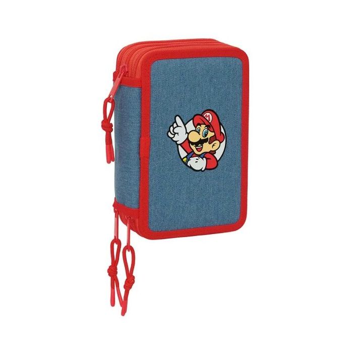 Safta Super Mario Plumier de 3 Pisos - 37 Piezas - Goma - Lapiz - 2 Boligrafos - Sacapuntas - 2 Reglas - 16 Colores - 14 Rotulad