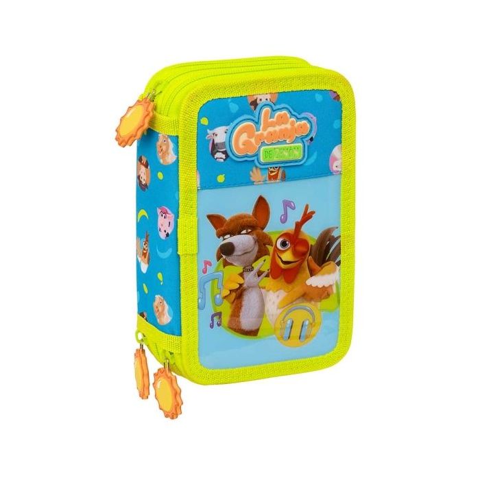 Safta la Granja de Zenon Plumier de 3 Pisos - 37 Piezas - Goma - Lapiz - 2 Boligrafos - Sacapuntas - 2 Reglas - 16 Colores - 14