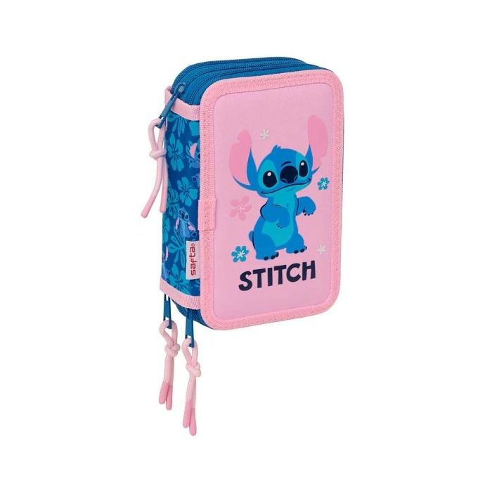 Safta Stitch Lio Plumier de 3 Pisos - 37 Piezas - Goma - Lapiz - 2 Boligrafos - Sacapuntas - 2 Reglas - 16 Colores - 14 Rotulado