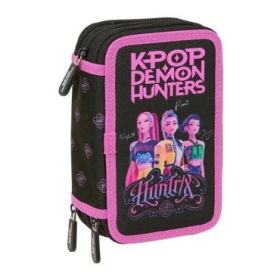 Safta K-Pop Demon Hunters Plumier de 3 Pisos - 37 Piezas - Goma - Lapiz - 2 Boligrafos - Sacapuntas - 2 Reglas - 16 Colores - 14