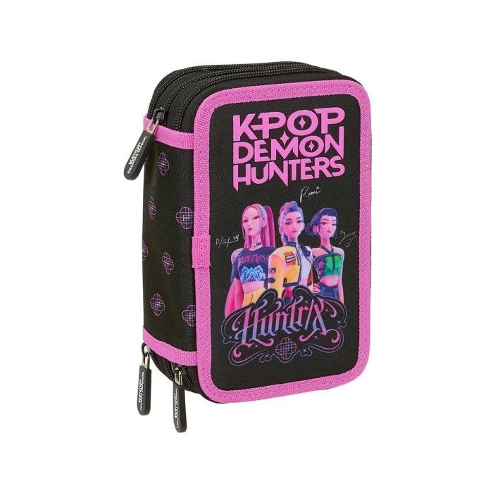 Safta K-Pop Demon Hunters Plumier de 3 Pisos - 37 Piezas - Goma - Lapiz - 2 Boligrafos - Sacapuntas - 2 Reglas - 16 Colores - 14